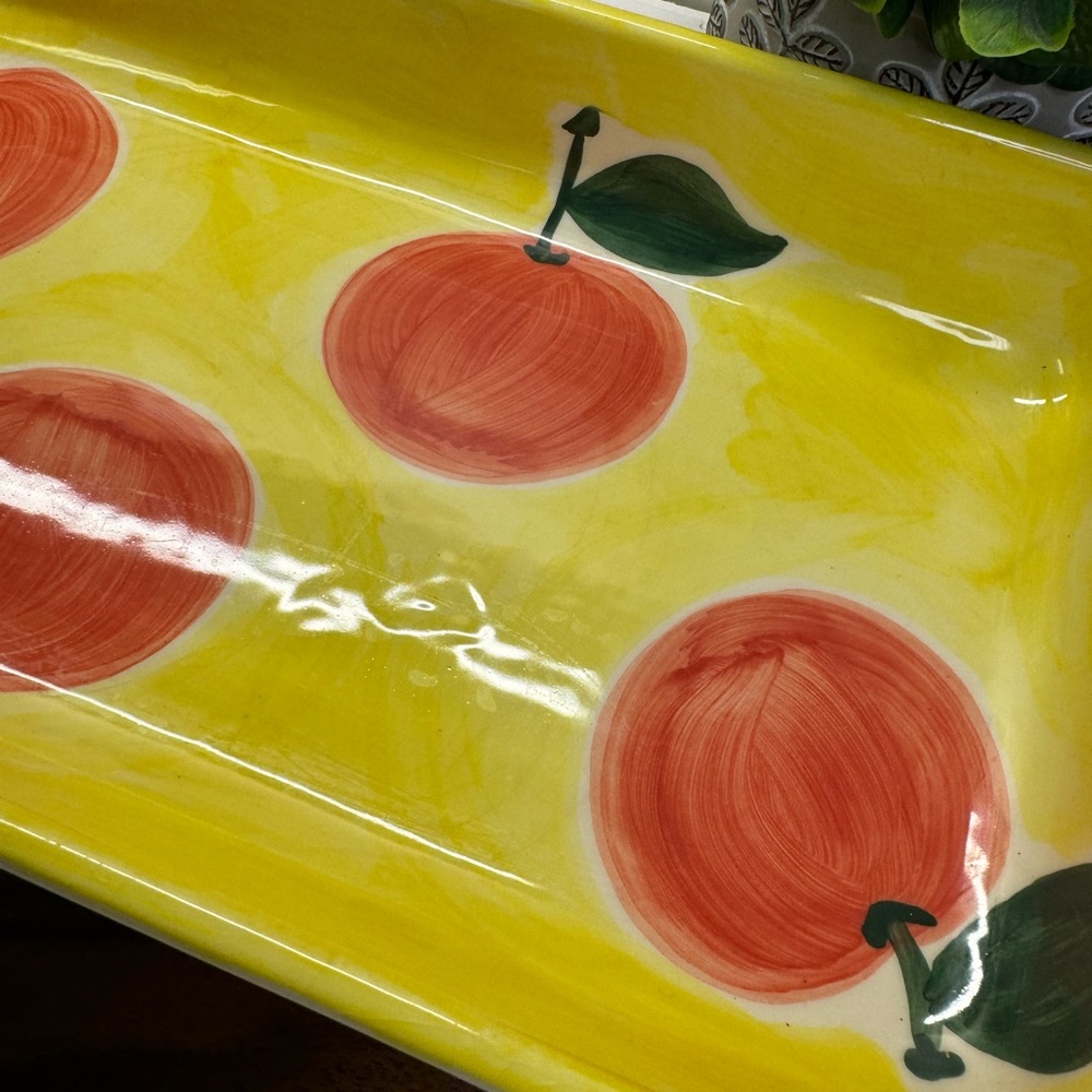 Large Vintage Cristina Fortini Italian Mid Century Fruit Vibrant Rectangular Pan